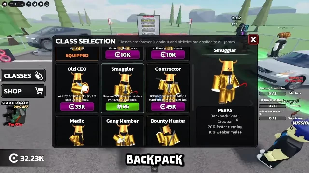 Runaways class selection screen