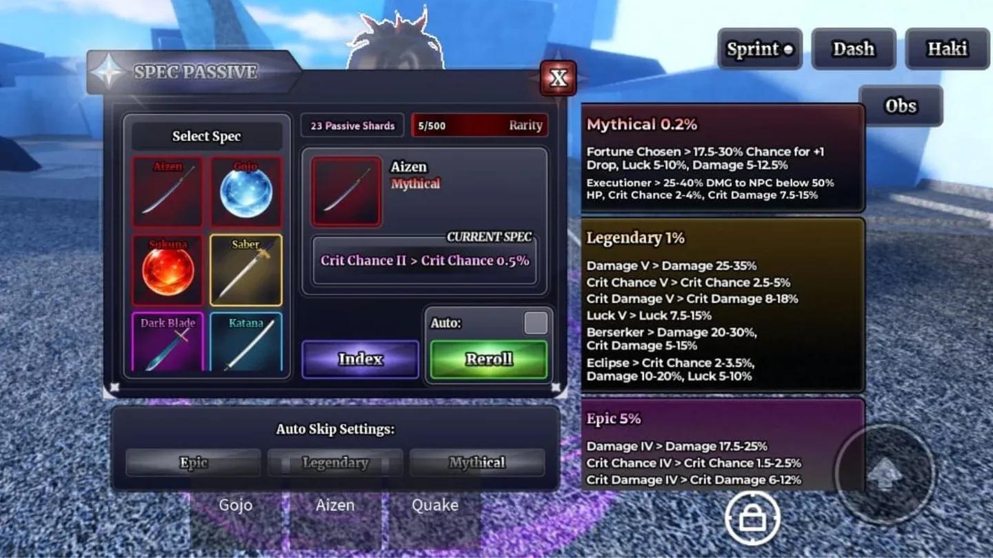 Spec Passive gacha results