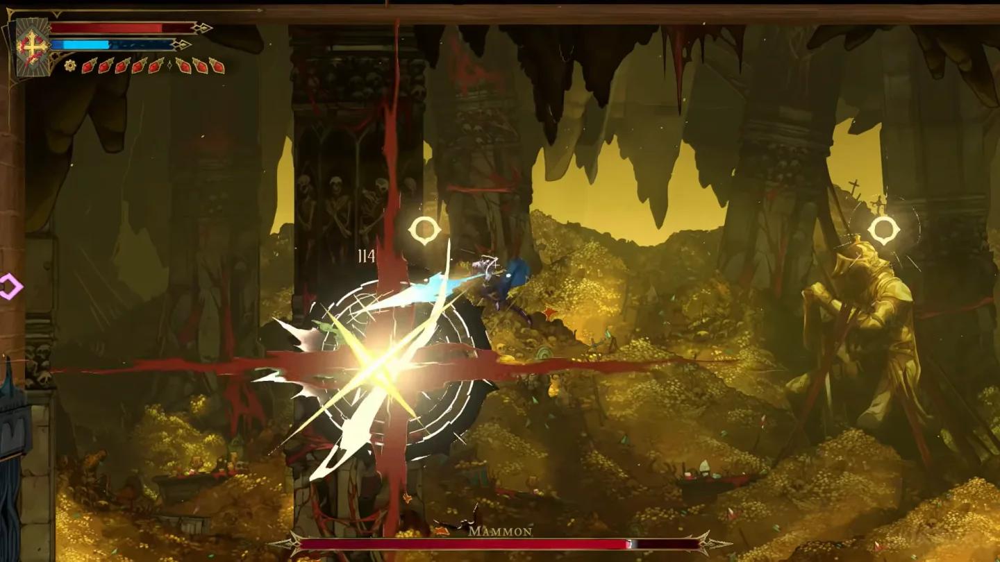The Gate of Flesh sealed door with eye motifs in the Circle of Greed