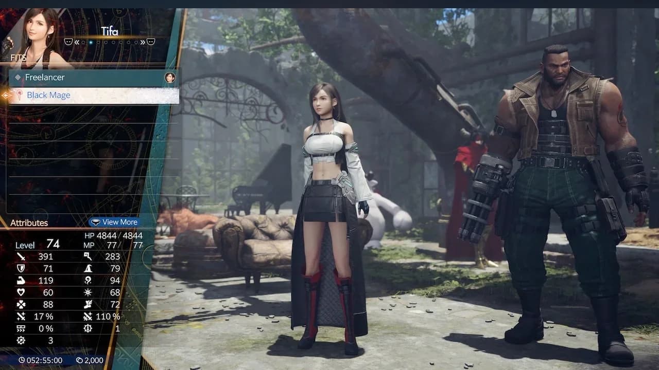 Materia and ability loadout screen in FF7 Revelation
