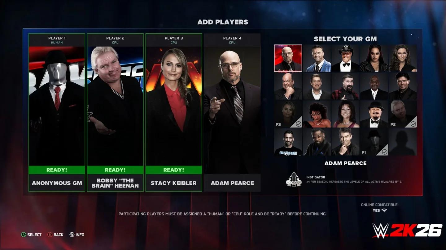 WWE 2K26 Universe Mode 쇼 구성 메뉴