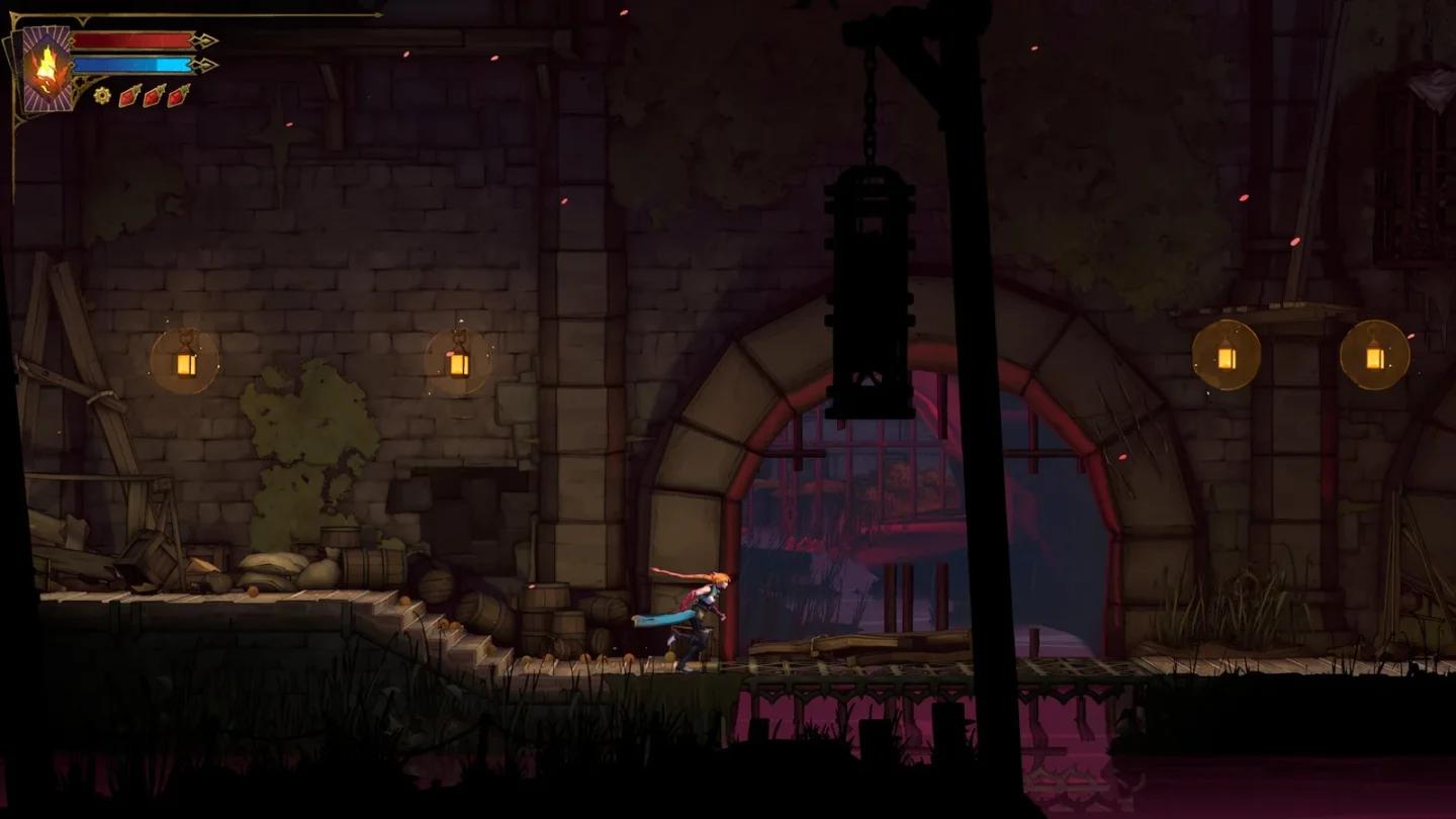 Arthur stained glass knight performing light beam attack during boss fight