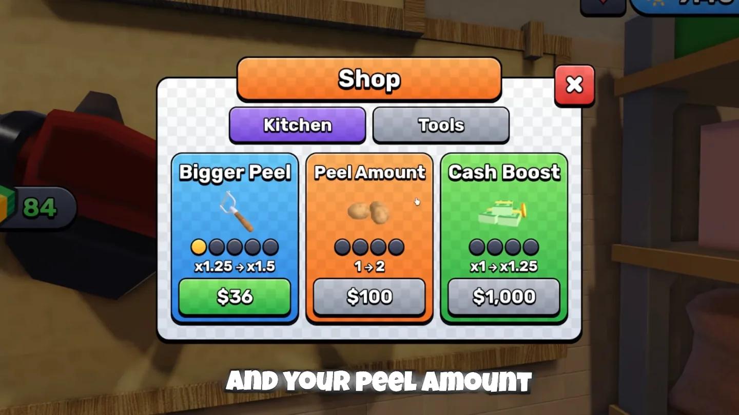 Sell Friesのキッチンステーションでのジャガイモ皮むきミニゲーム