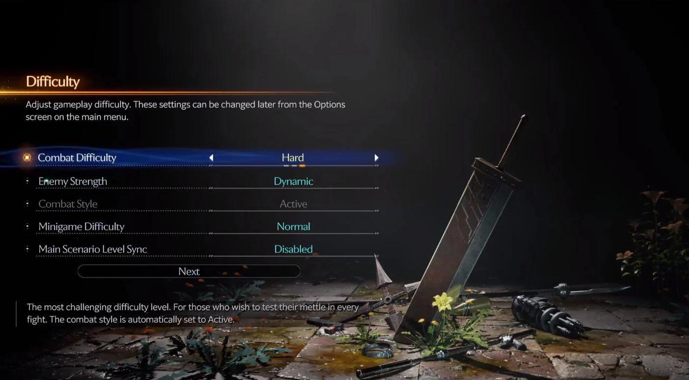 Hard Mode and Dynamic Mode options in FF7 Revelation