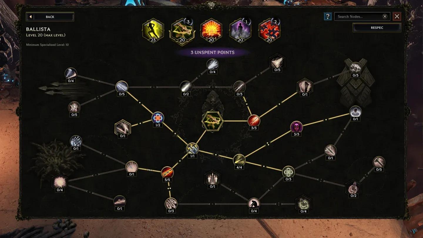Skill specialization tree view