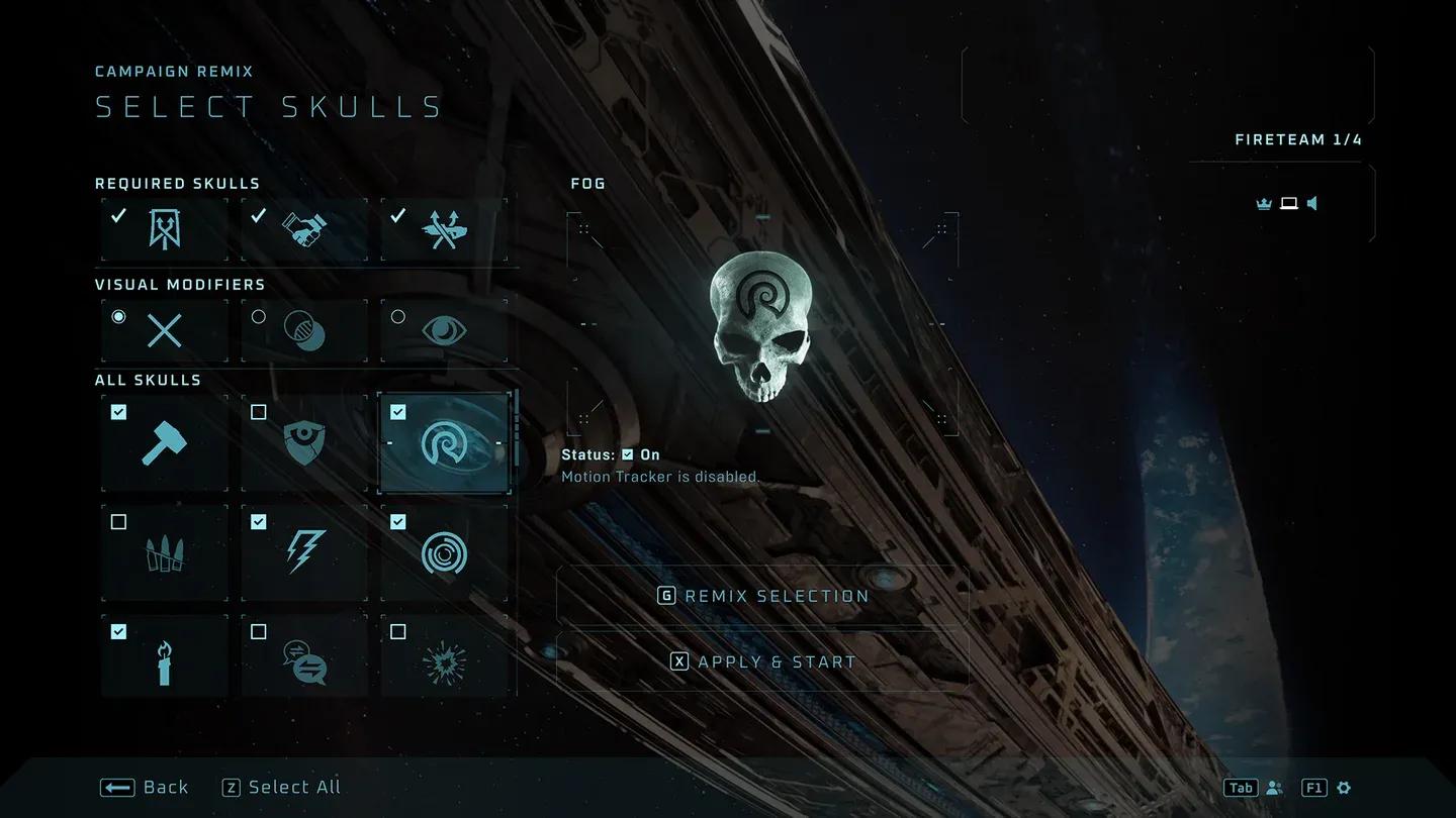 Vollständiger Auswahlbildschirm für Skulls