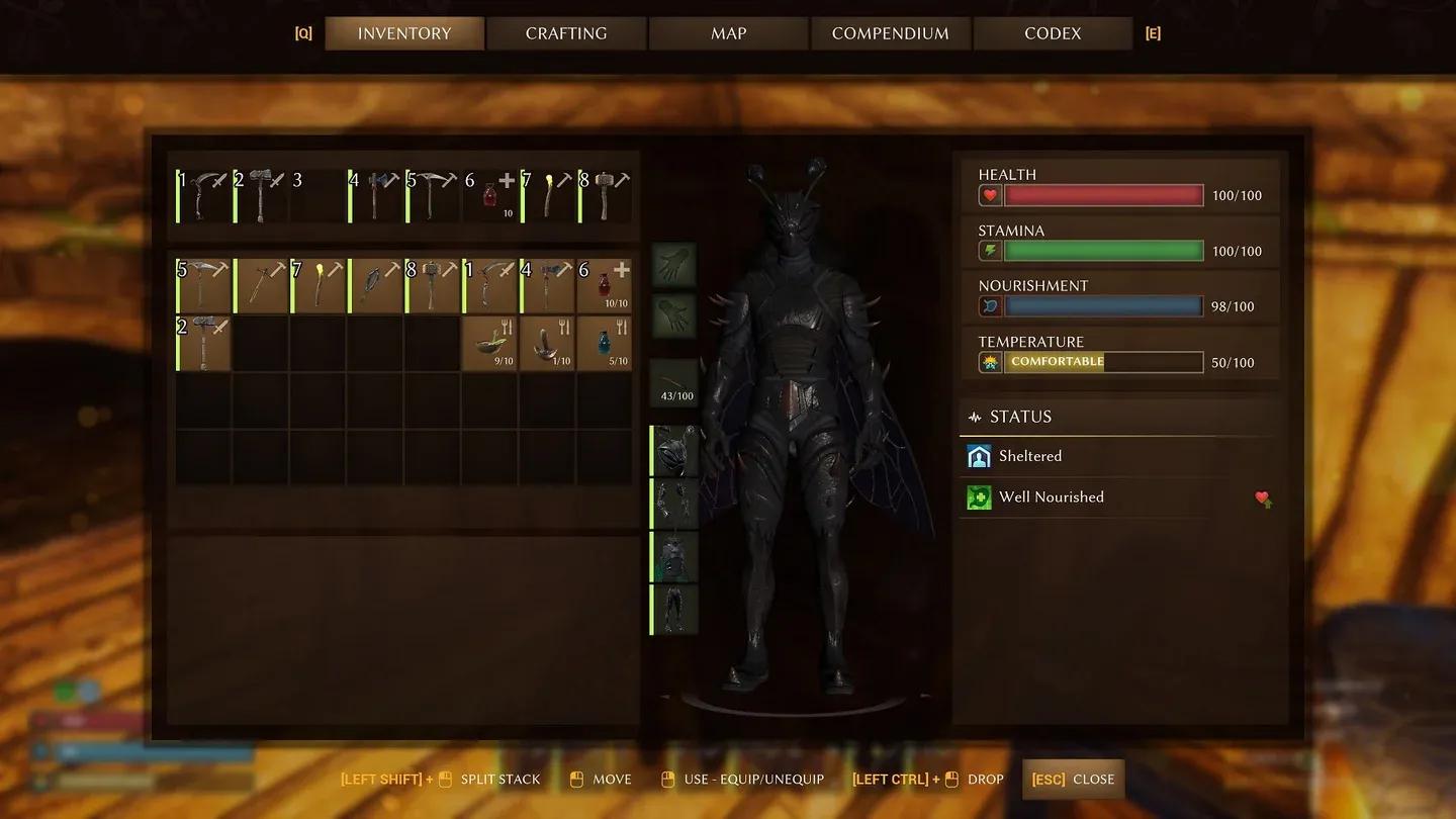 Armor set crafting screen