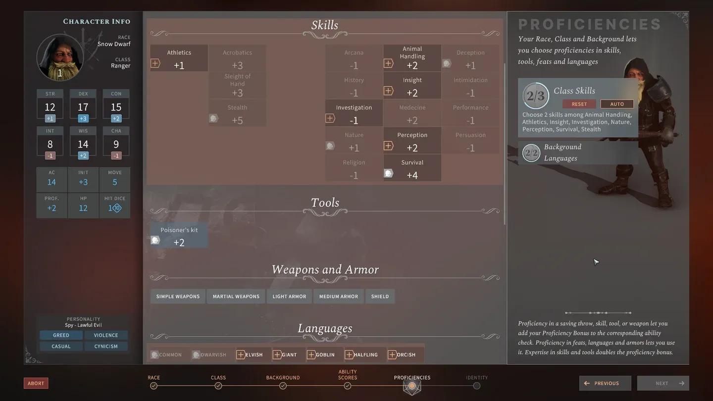 Point-buy stat allocation screen