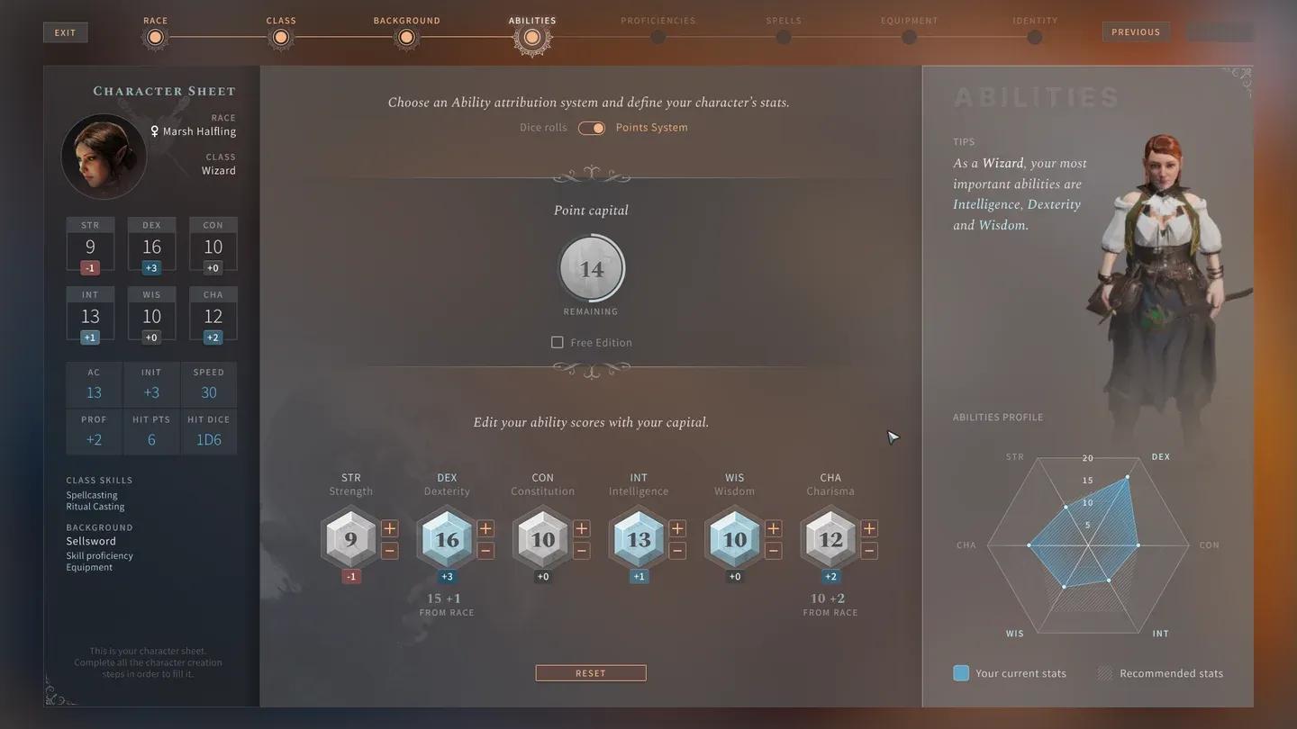 Selección de raza y bonificaciones de estadísticas
