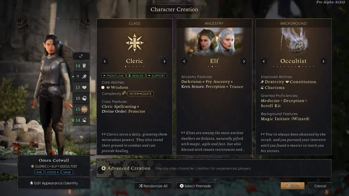 Pick your class at creation