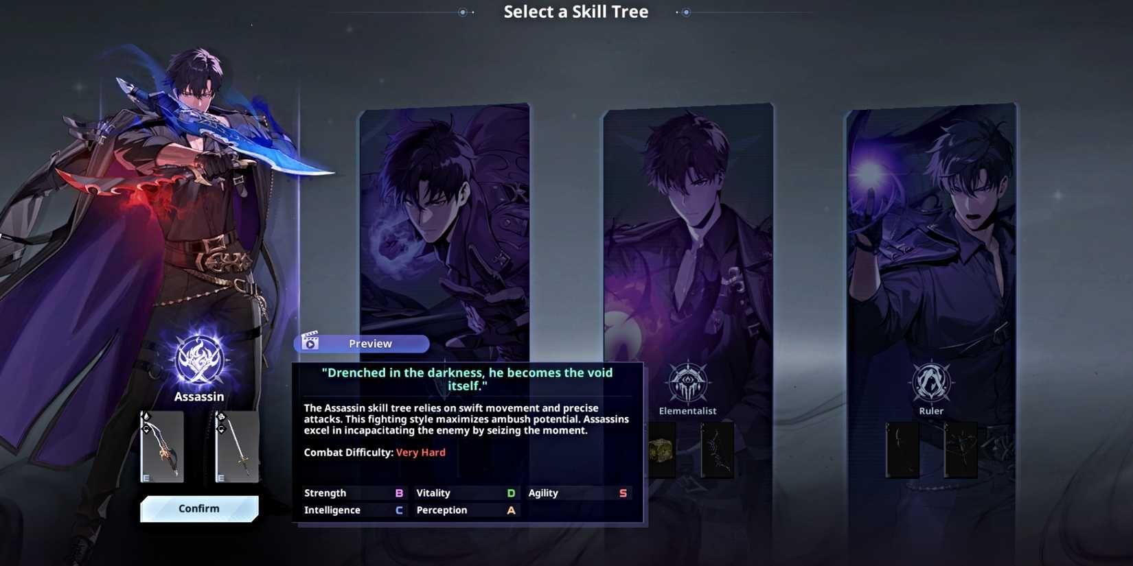 Assassin stat allocation screen