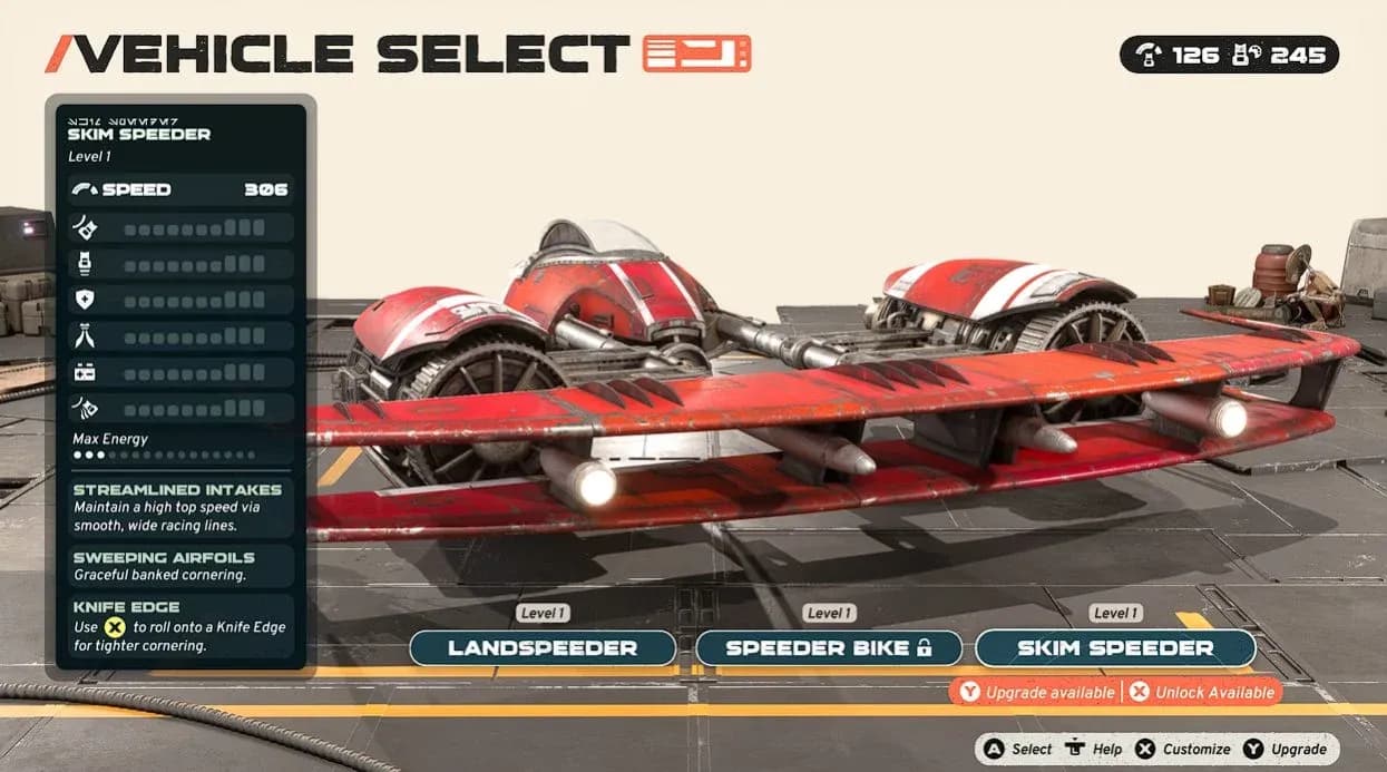 Vehicle select screen
