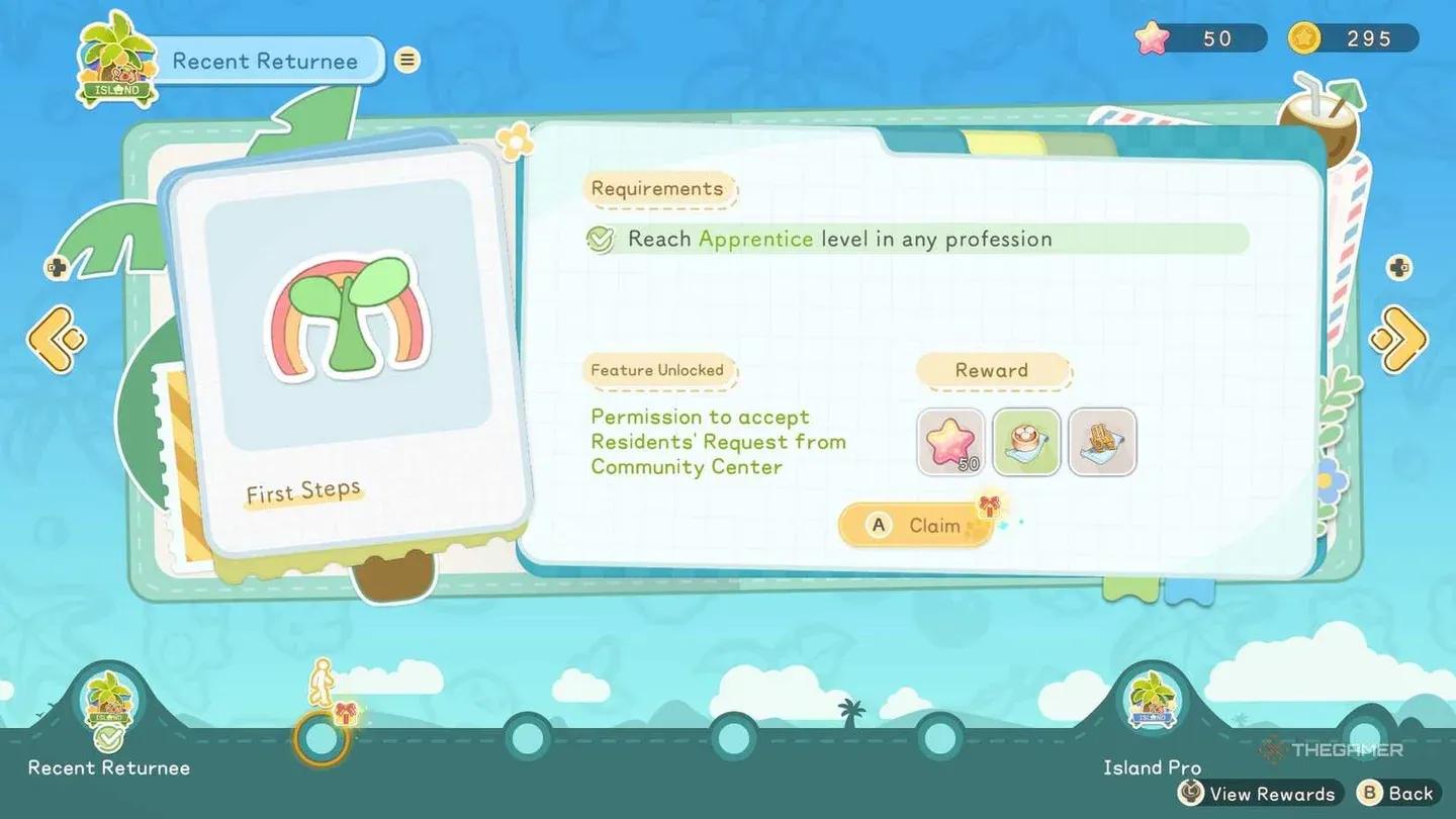 Profession selection screen