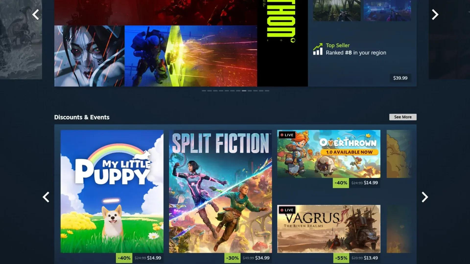 Steam homepage ...