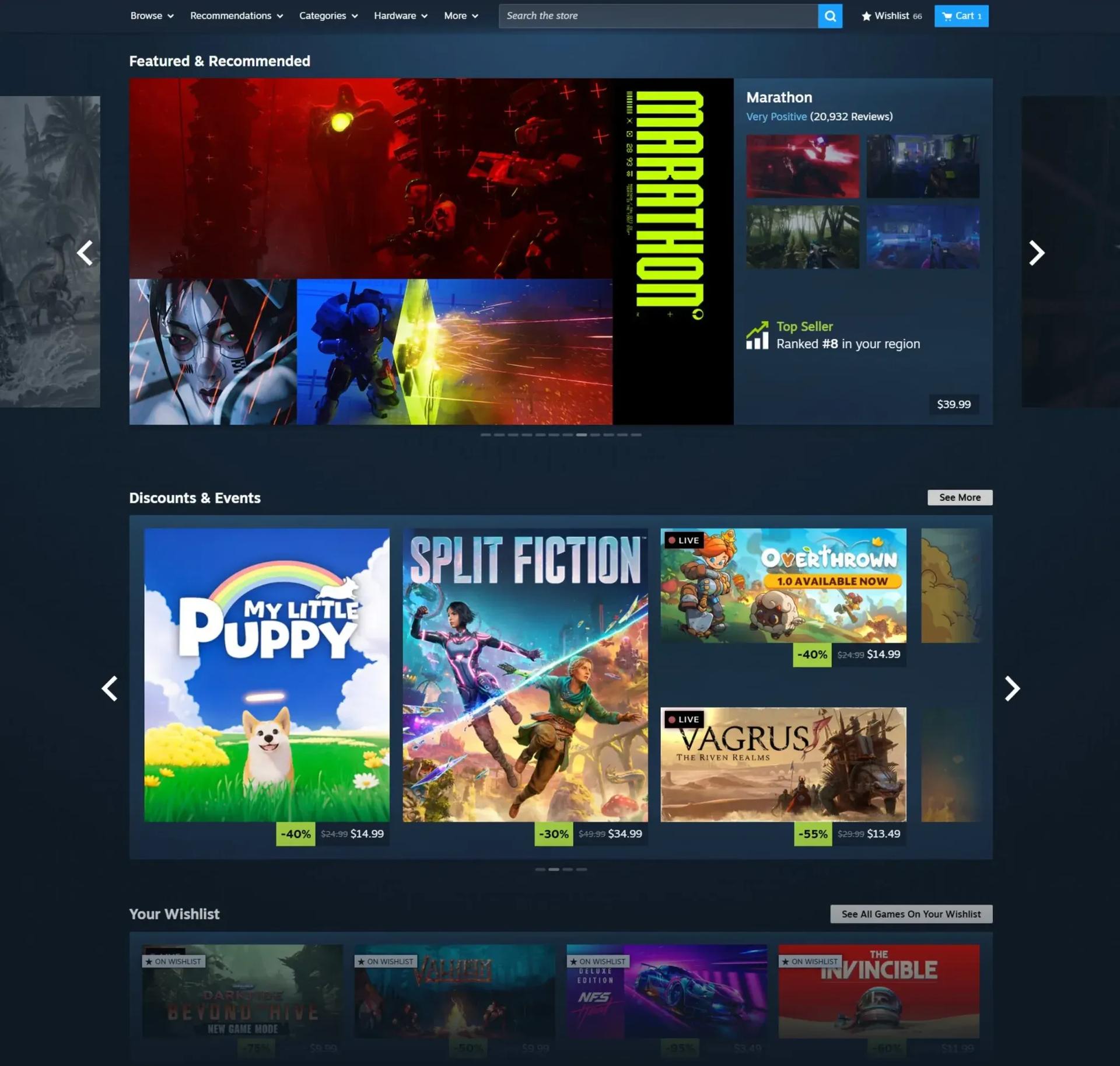 Steam homepage ...