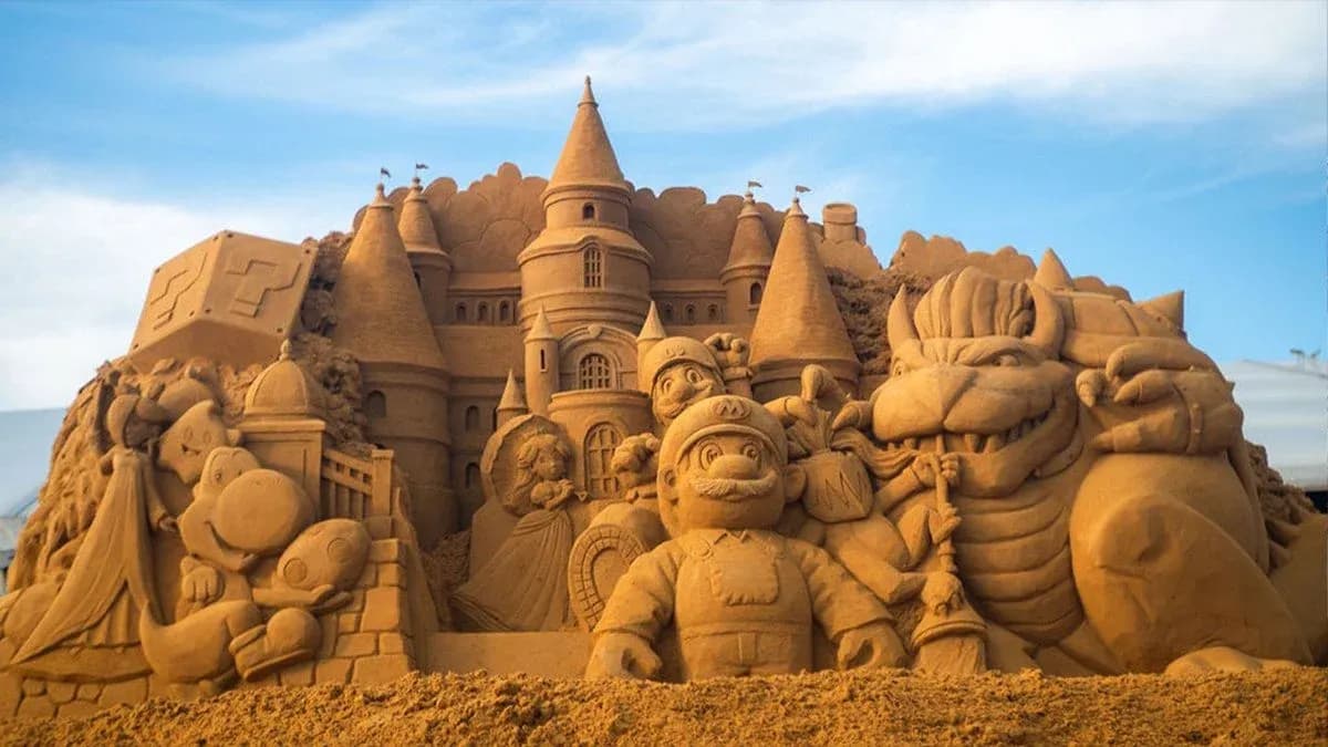 Escultura de arena de 65-Tonne de Super Mario en una playa australiana image