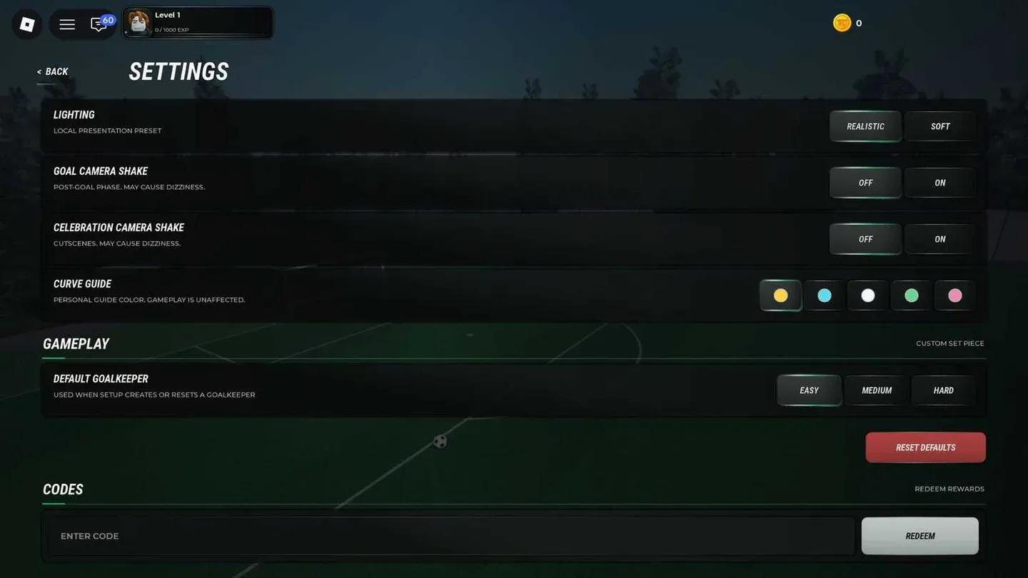 Code entry in Settings menu