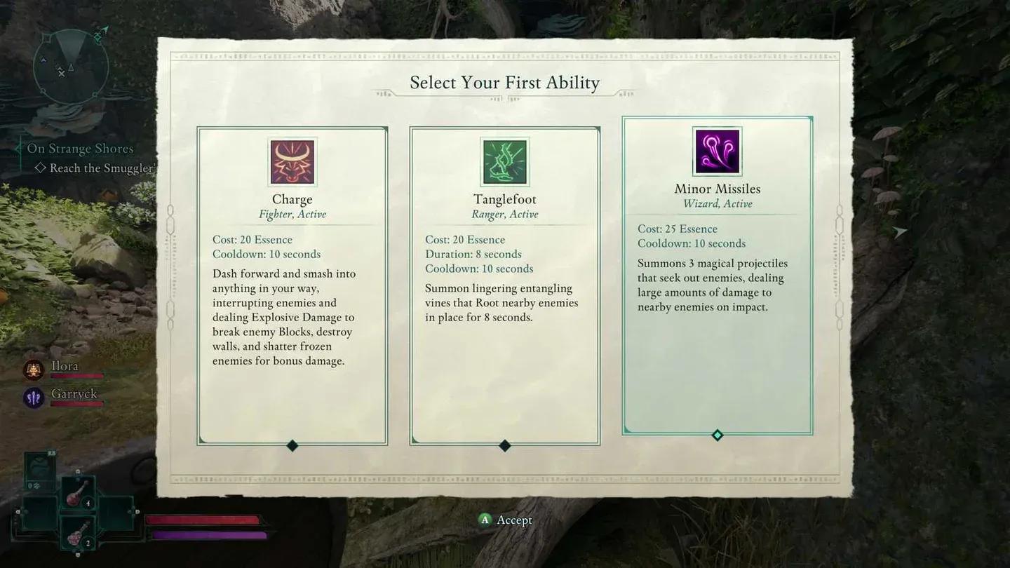 Avowed yetenek ağacı menüsü