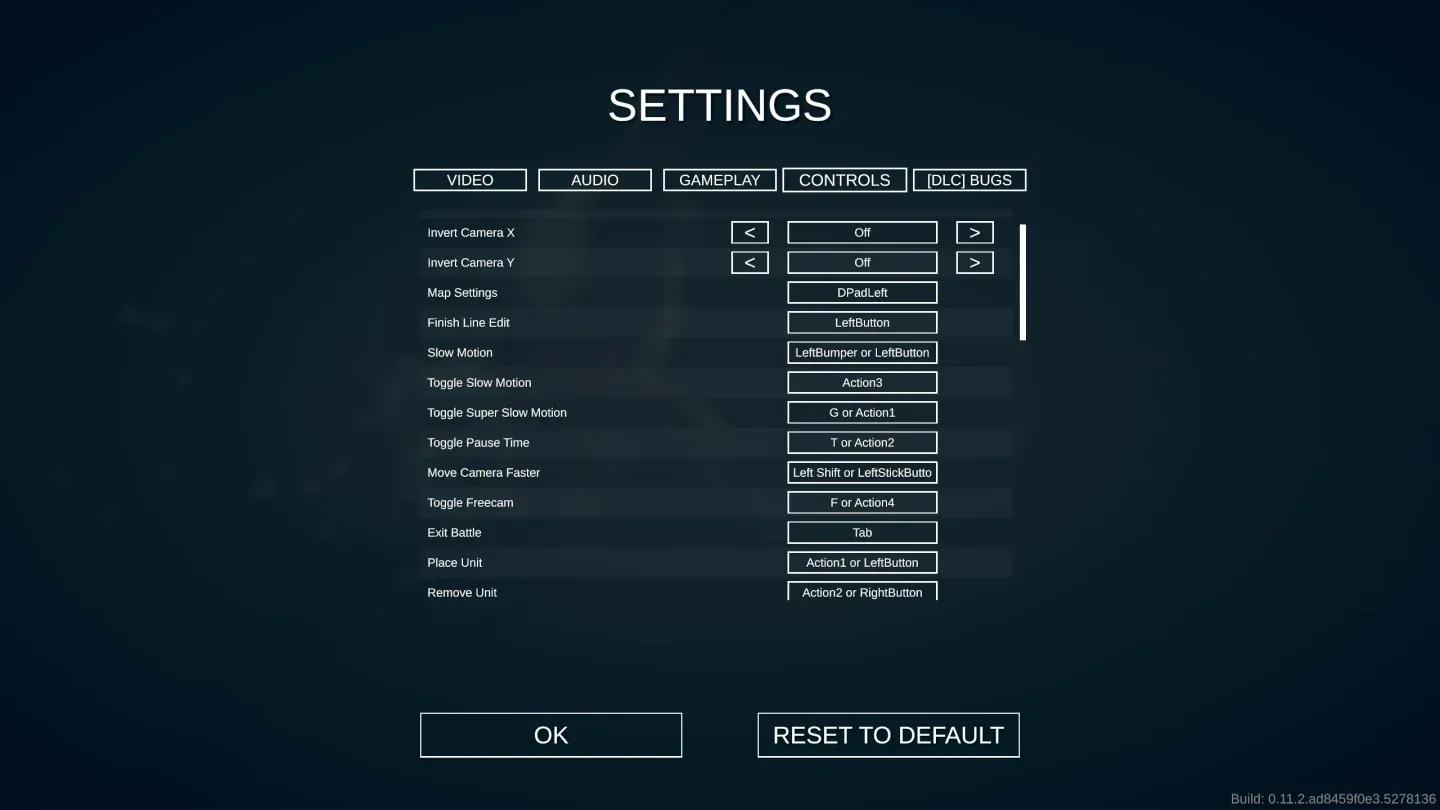 Controls remapping settings screen