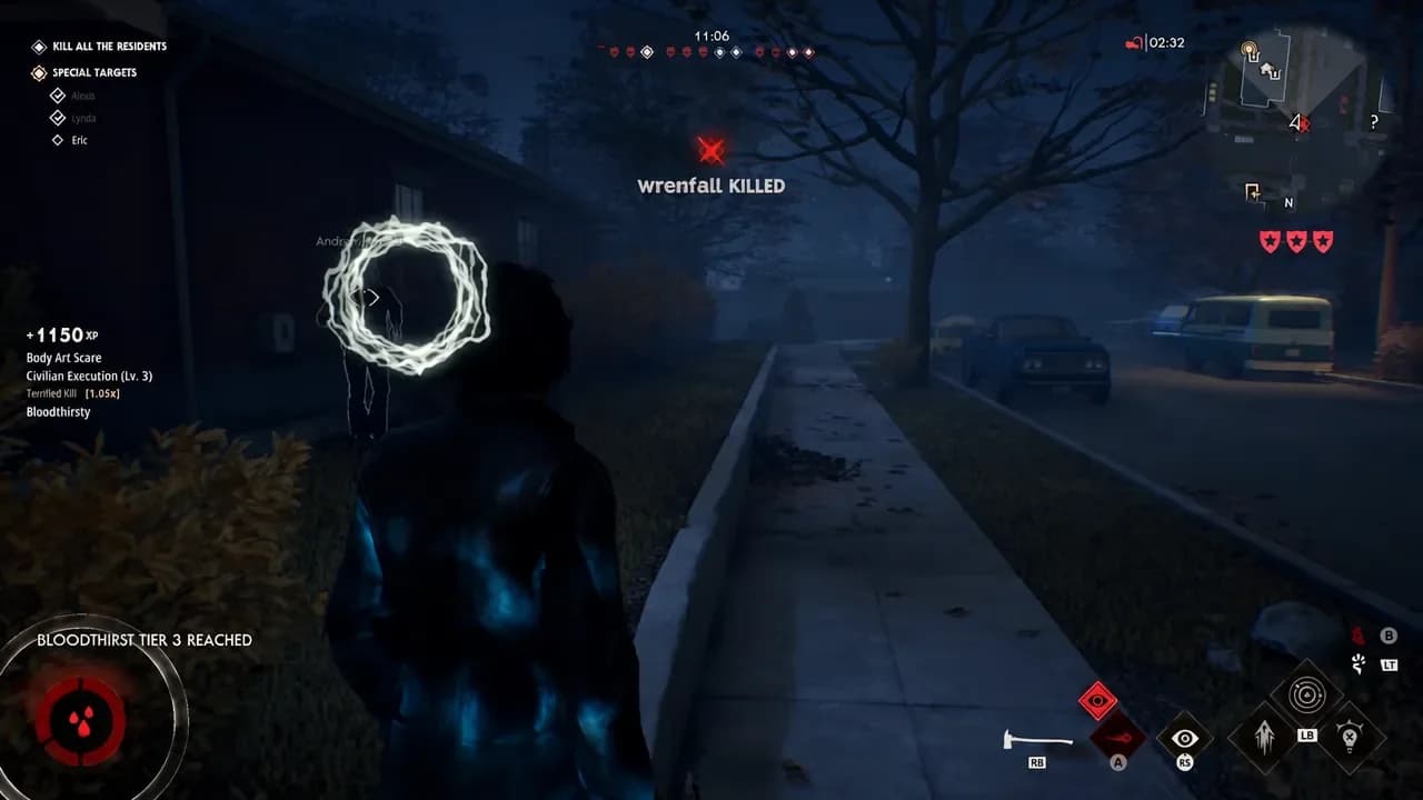 Michael Myers map screen showing Bloodthirst tier target reveal system in Halloween the Game