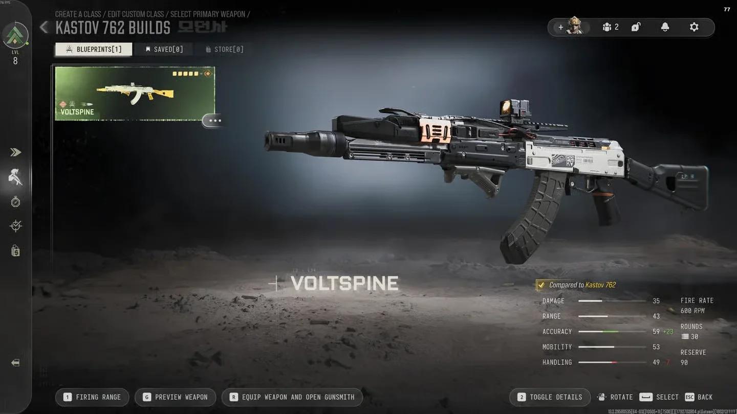 Kastov 762 penetration value displayed in the weapon comparison