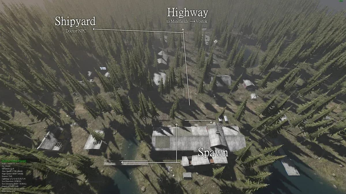 Zone layout from Cabin to Vostok