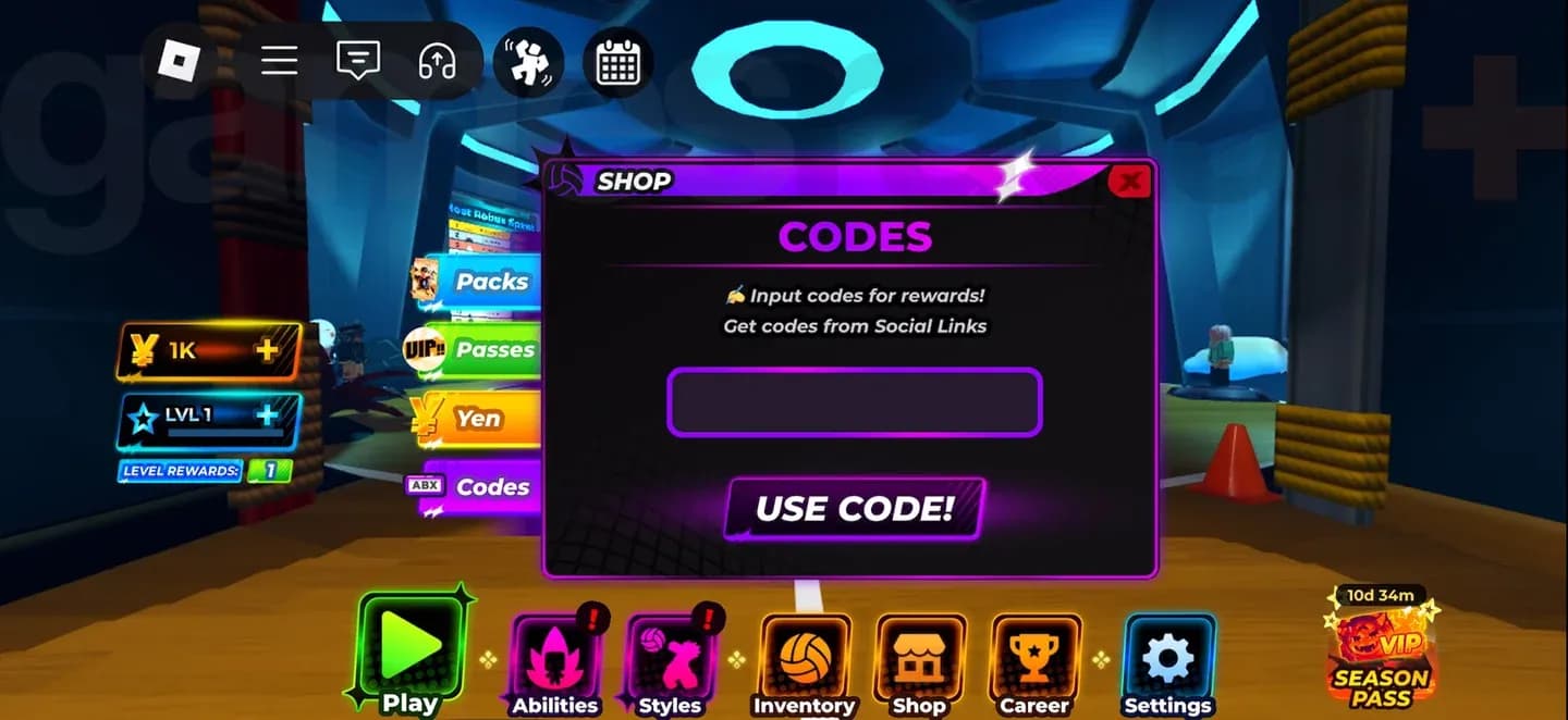 Codes tab location in-game