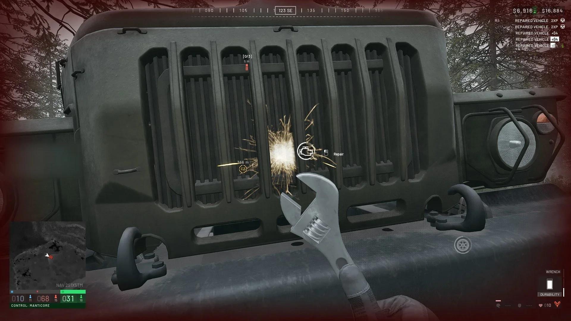 Repairing the front grille of a Ural truck with a wrench in WARDOGS