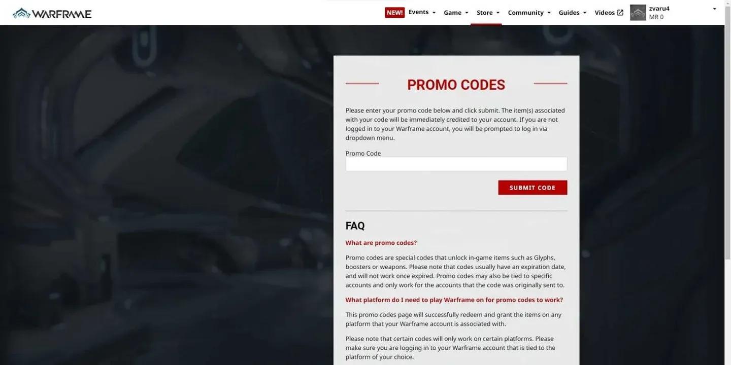 Warframe 兑换码输入界面