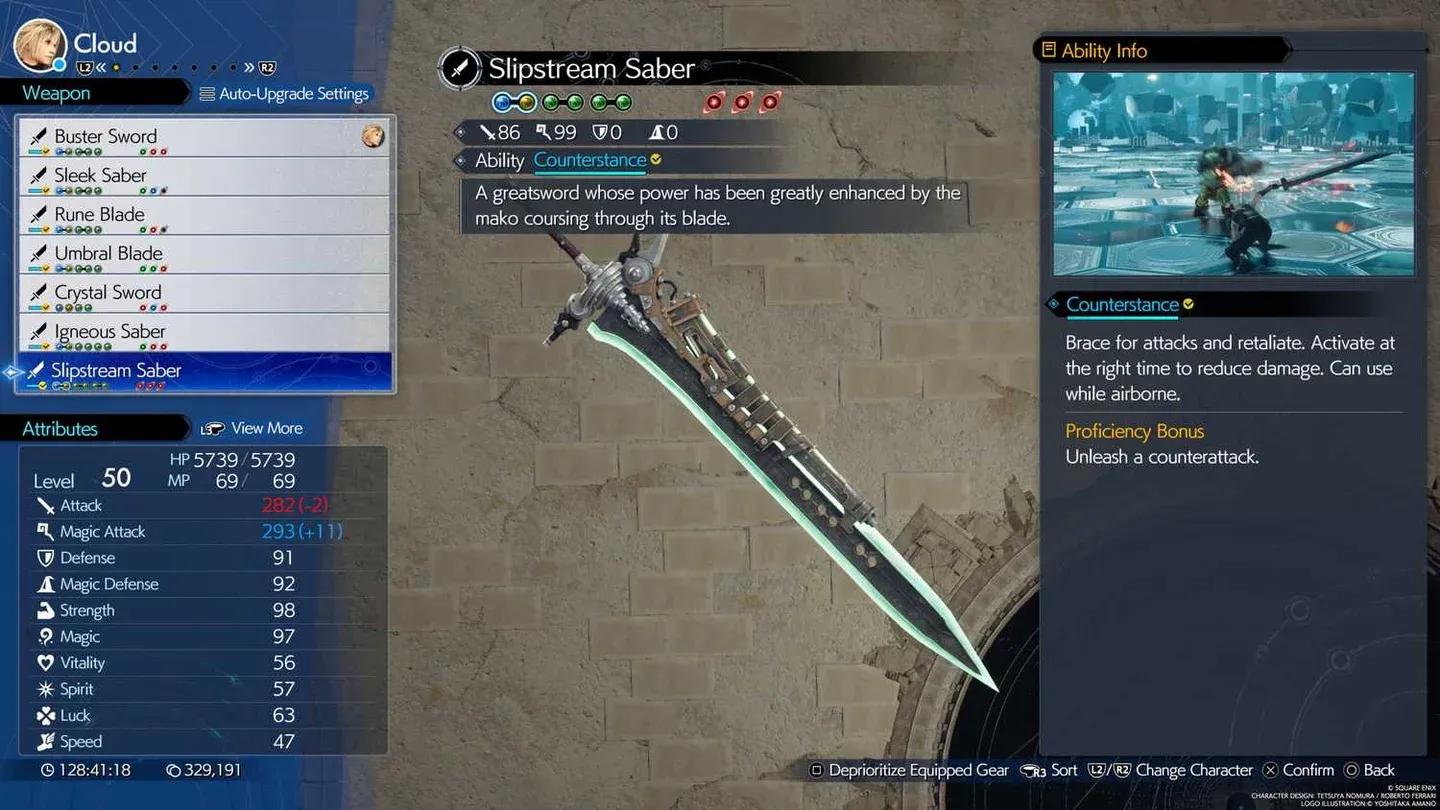 Cloud's endgame weapon setup
