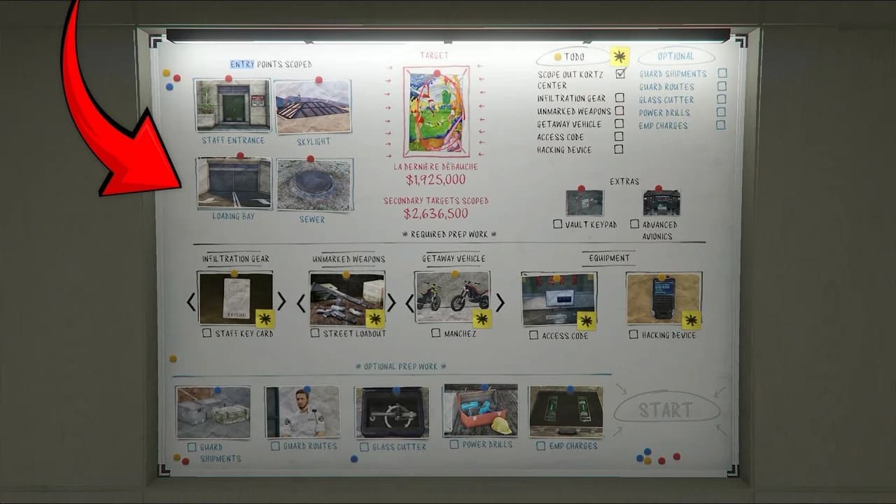Interface de sélection de la cible principale du braquage du Kortz Center dans GTA Online
