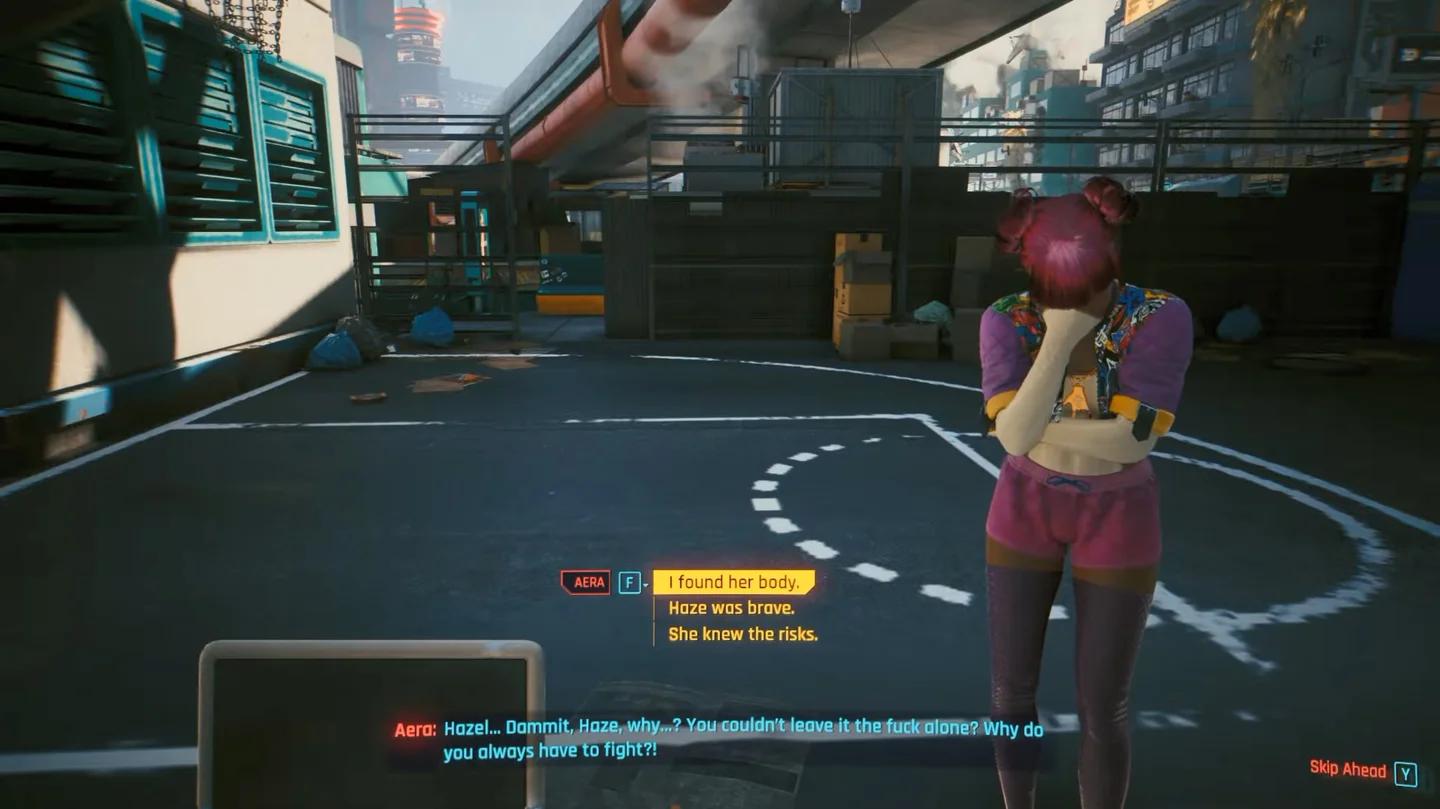 Cyberpunk 2077 Welcome to Paradise quest start message from Aera