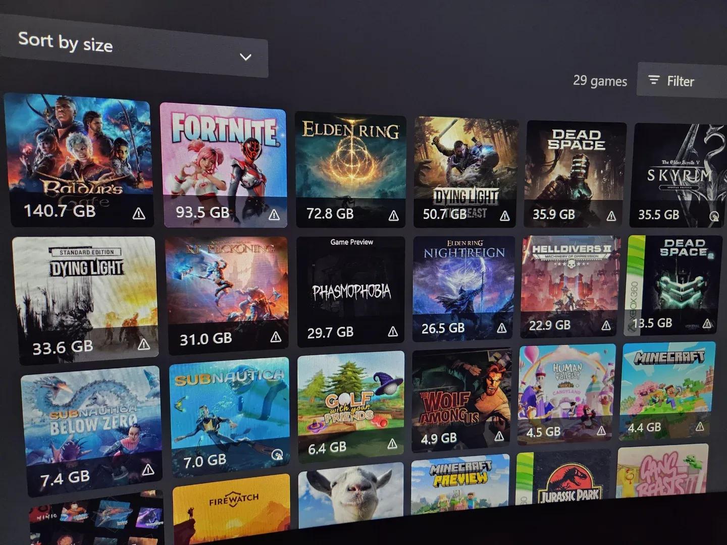 Xbox library selection screen
