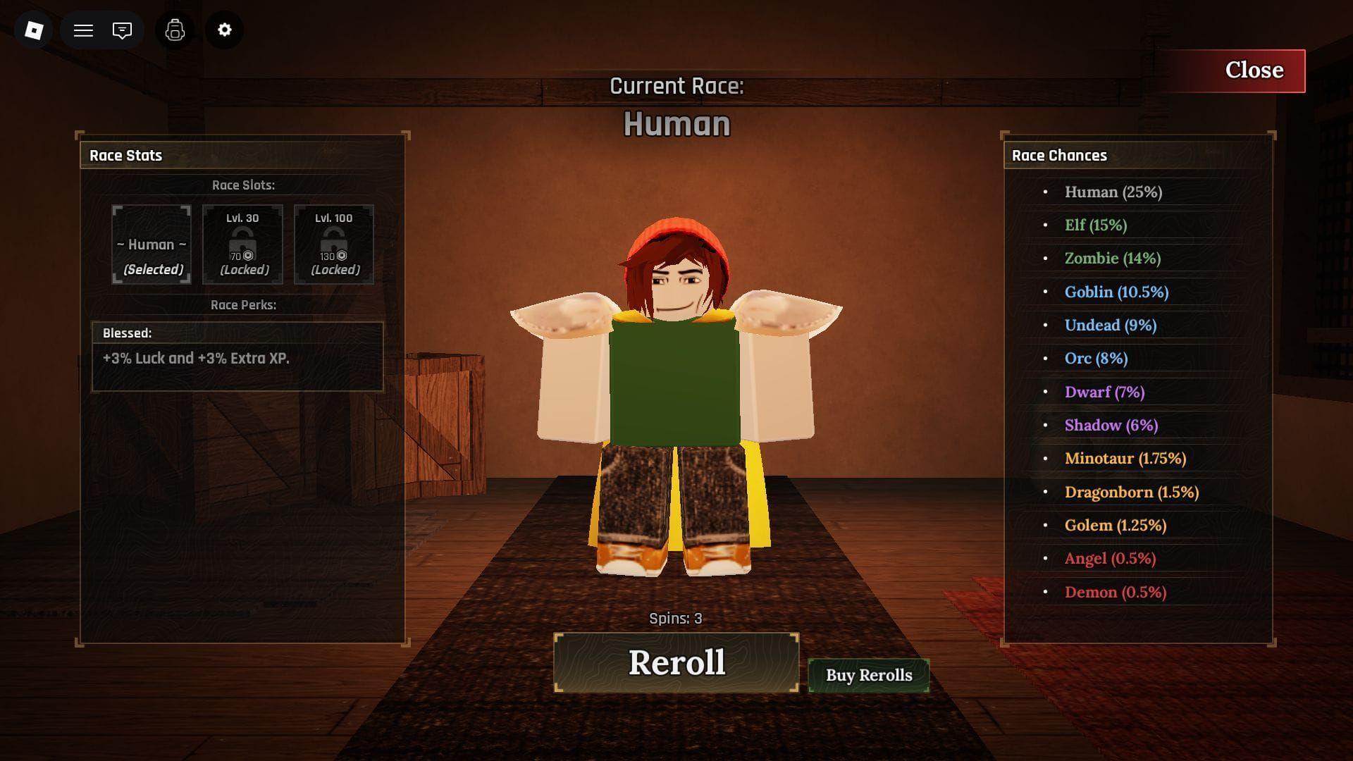 Race selection wizard menu