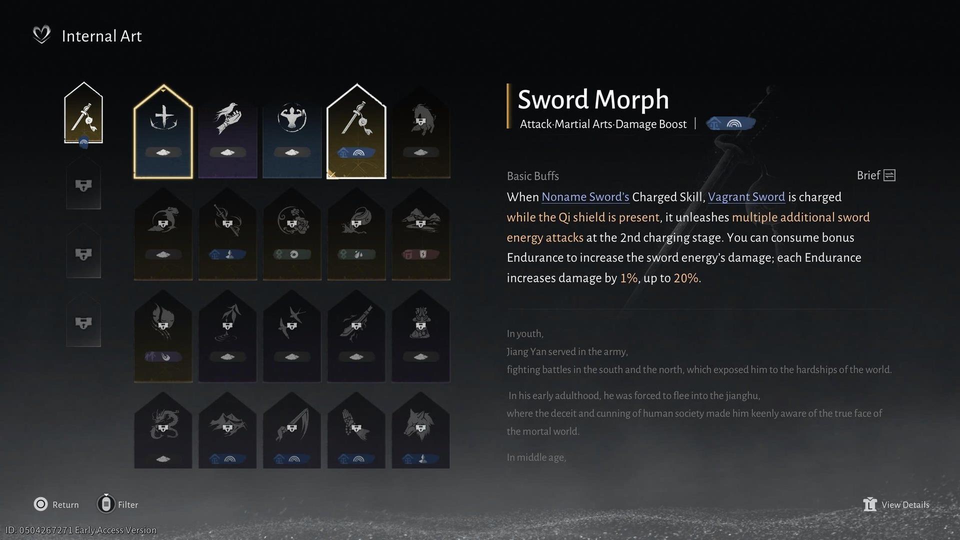 Internal Arts menu interface