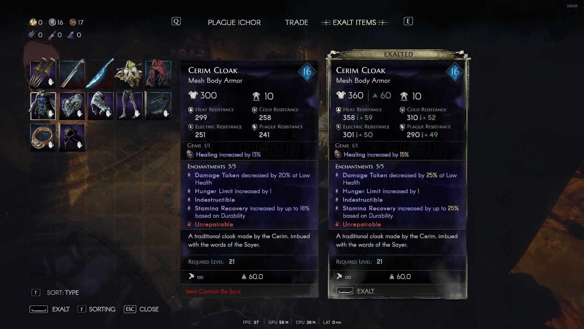 Gear exaltation menu