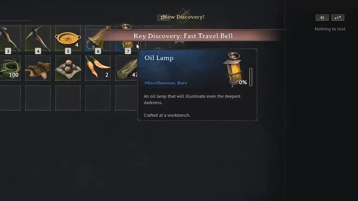 Fast travel in Bell recipe view