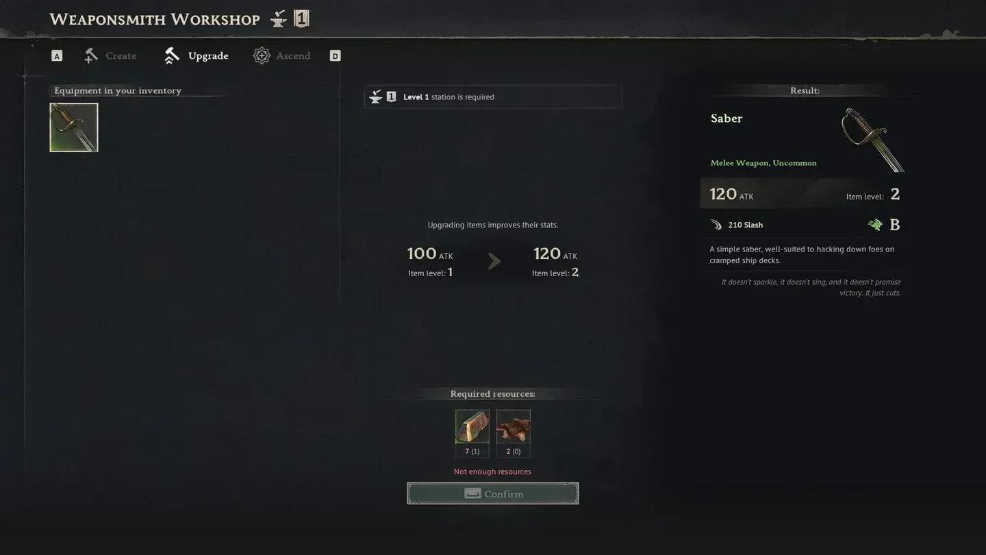 Ascend tab in Weaponsmith