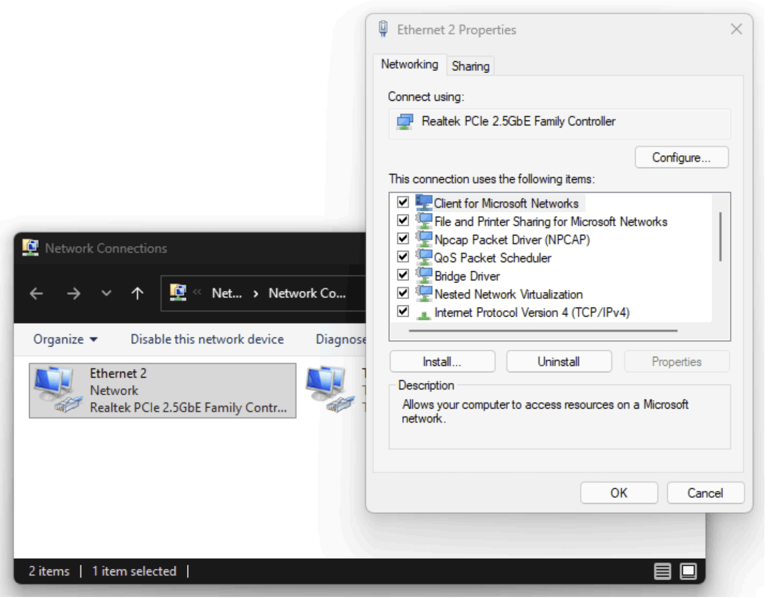 Network adapter settings
