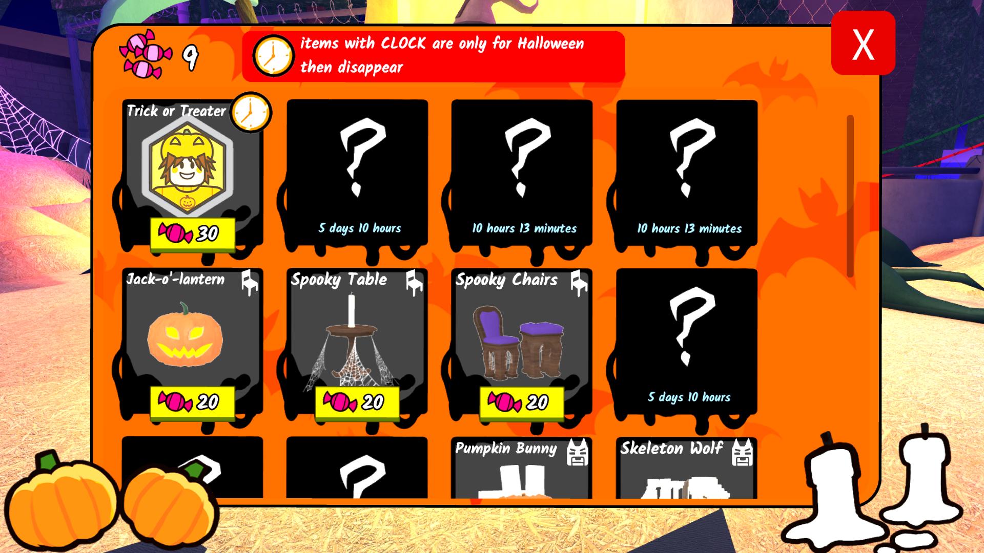 trick or treater class selection interface